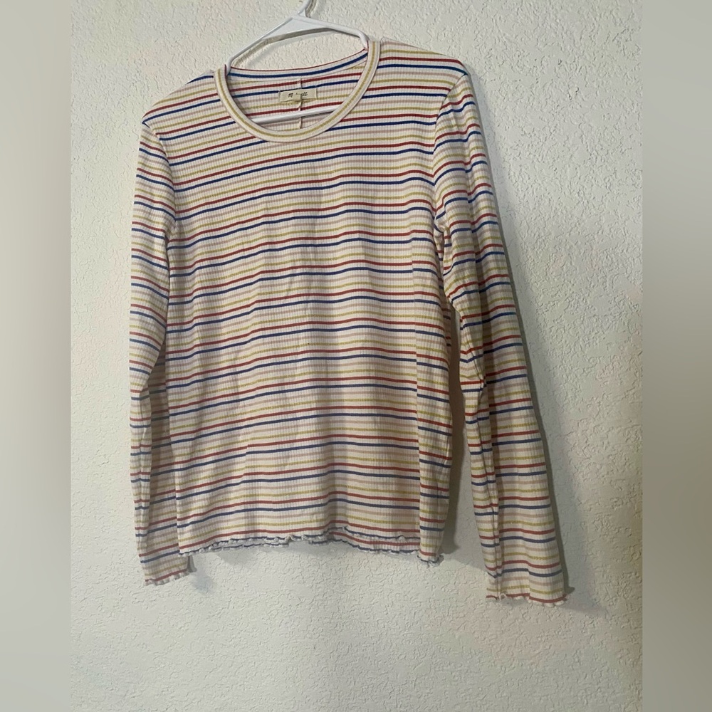 Madewell long sleeve baby tee in shimmer stripe 90’s inspired tee with ruffle
